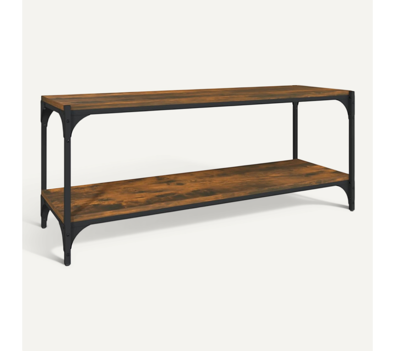 Meuble TV Chêne Fumé 100x33x41 Cm Bois Contreplaqué Et Acier