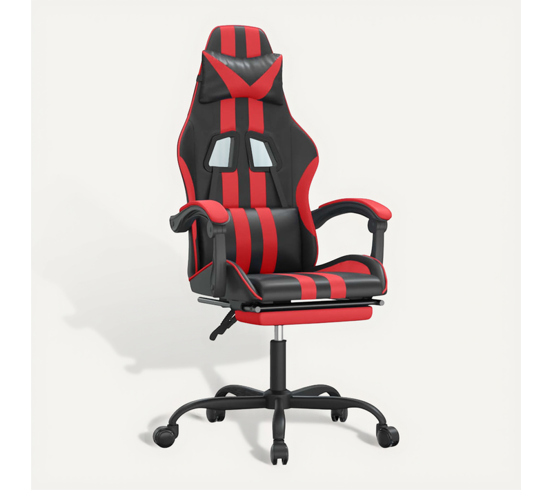 Chaise De Jeu Pivotante Et Repose-pied Noir Et Rouge Simili