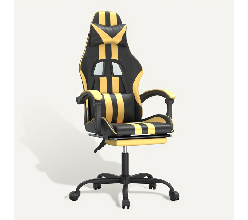 Chaise De Jeu Pivotante Et Repose-pied Noir Et Doré Simili