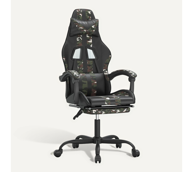 Chaise De Jeu Pivotante Repose-pied Noir Camouflage Simili
