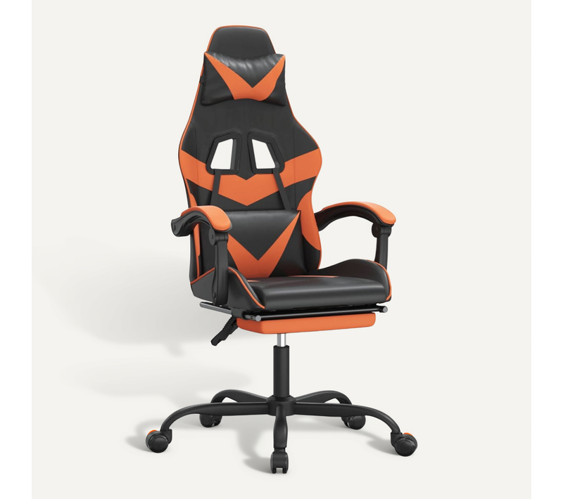 Chaise De Jeu Pivotante Repose-pied Noir Et Orange Simili
