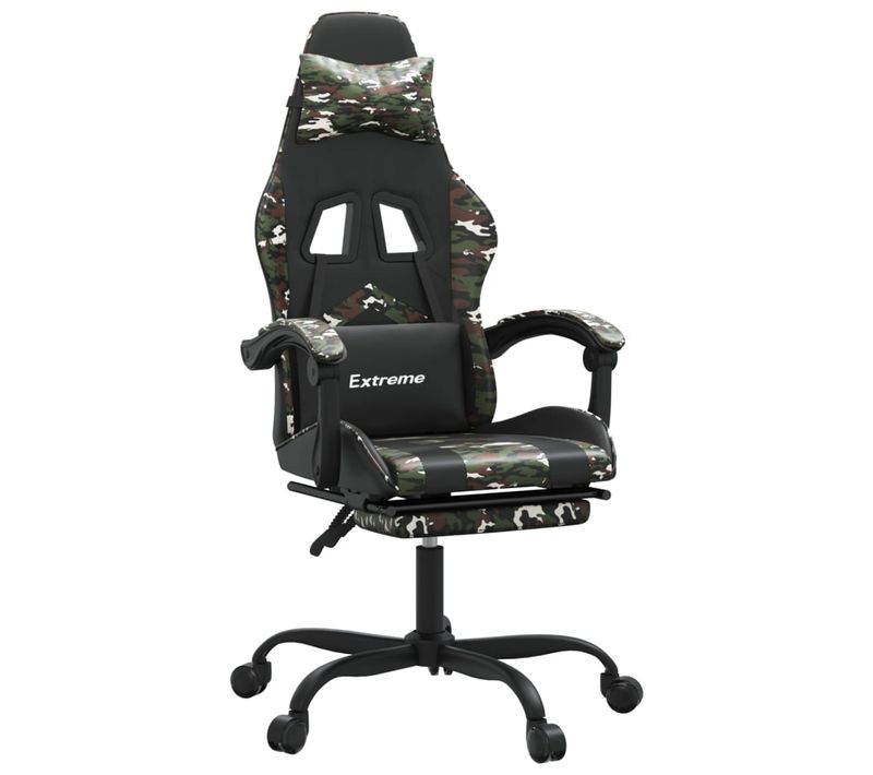 Chaise De Jeu Pivotante Repose-pied Noir Camouflage Similicuir