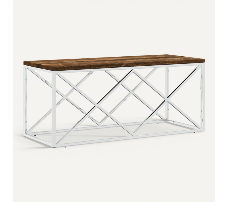 Table Basse Acier Inoxydable Et Bois Massif De Récupération