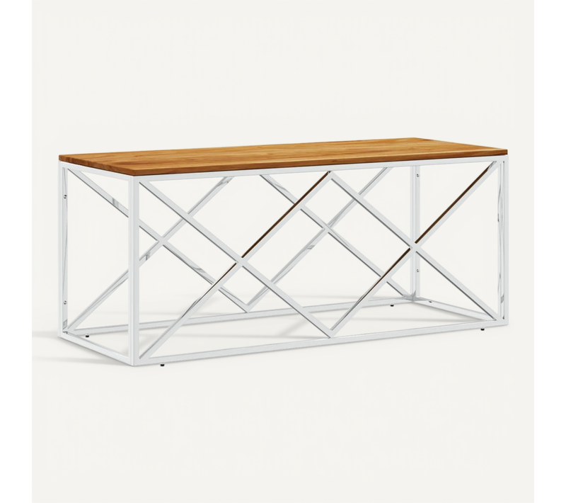 Table Basse Acier Inoxydable Et Bois Massif D'acacia