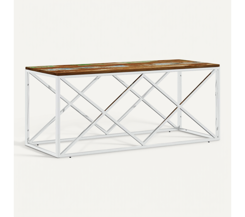 Table Basse Acier Inoxydable Et Bois Massif De Récupération