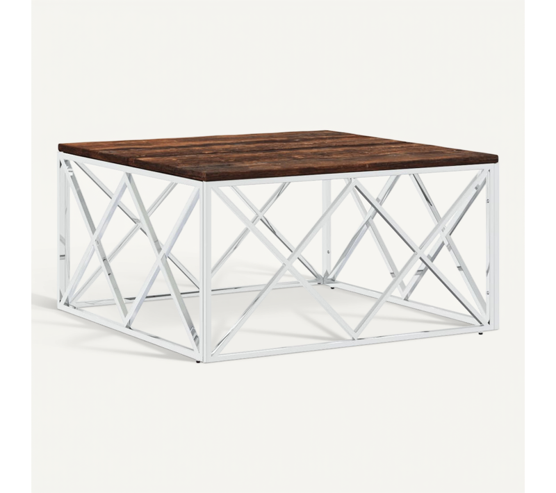 Table Basse Acier Inoxydable Et Bois Massif De Récupération