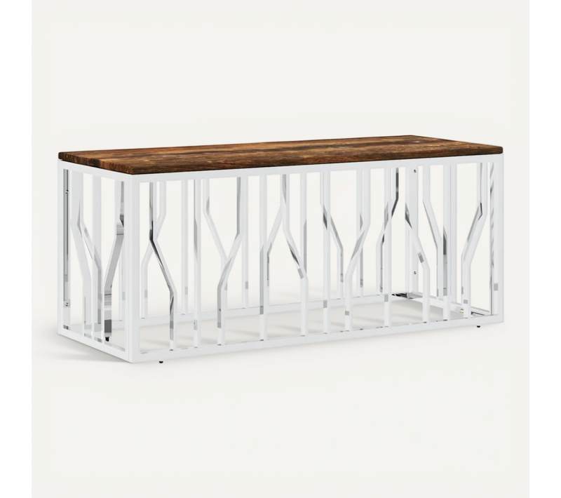 Table Basse Acier Inoxydable Et Bois Massif De Récupération