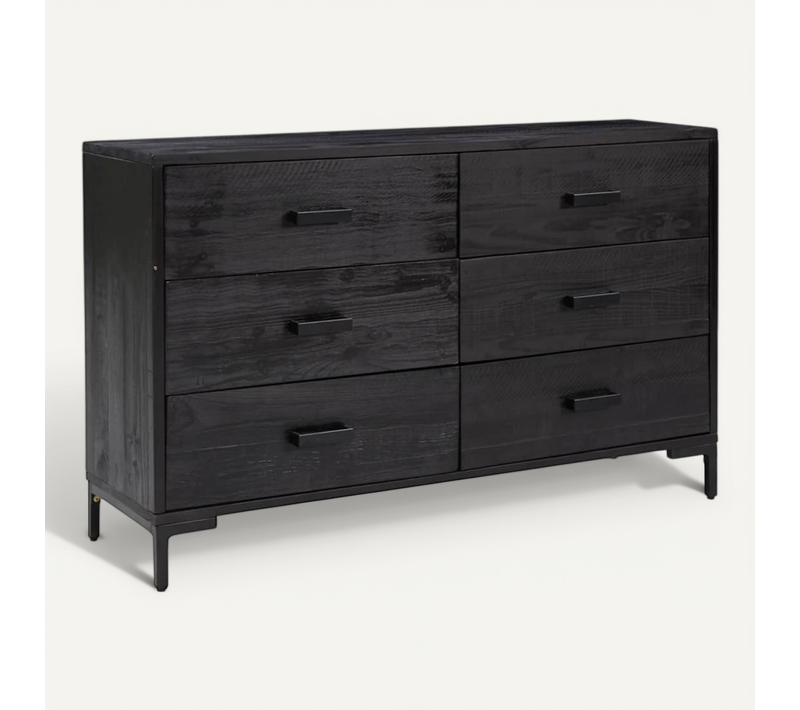 Buffet Noir 110x35x70 Cm Bois De Pin Massif