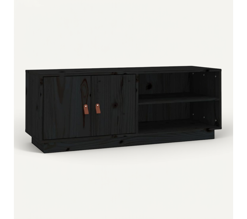 Meuble TV Noir 105x34x40 Cm Bois De Pin Massif