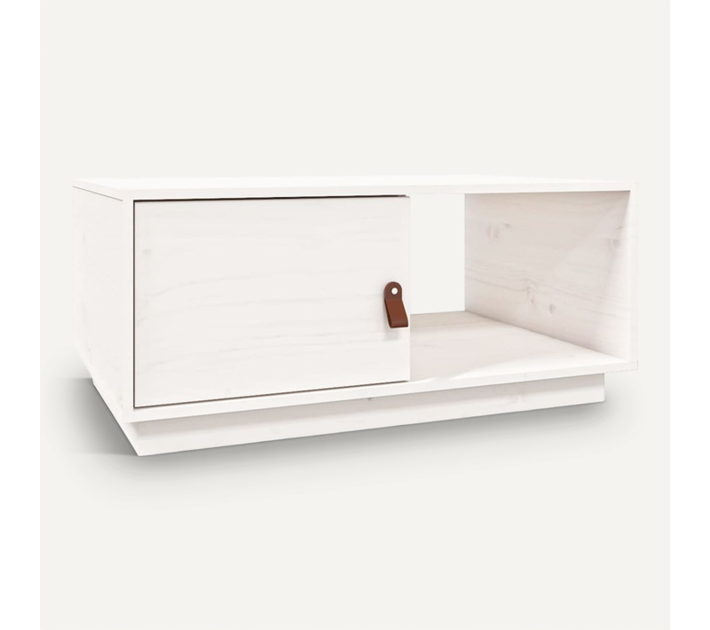 Table Basse Blanc 80x50x35,5 Cm Bois Massif De Pin
