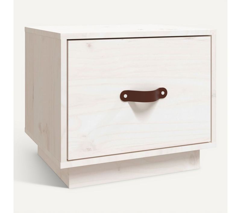 Table De Chevet Blanc 40x34x35 Cm Bois De Pin Solide