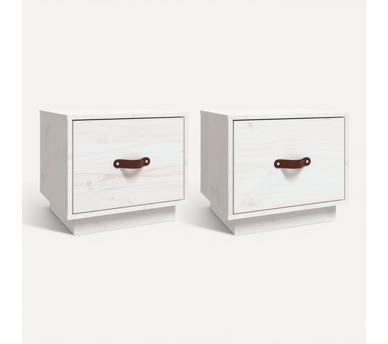 Tables De Chevet 2 Pièces Blanc 40x34x35 Cm Bois De Pin Massif