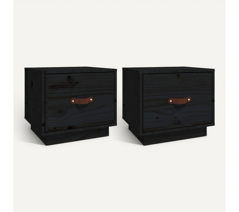 Tables De Chevet 2 Pièces Noir 40x34x35 Cm Bois De Pin Massif