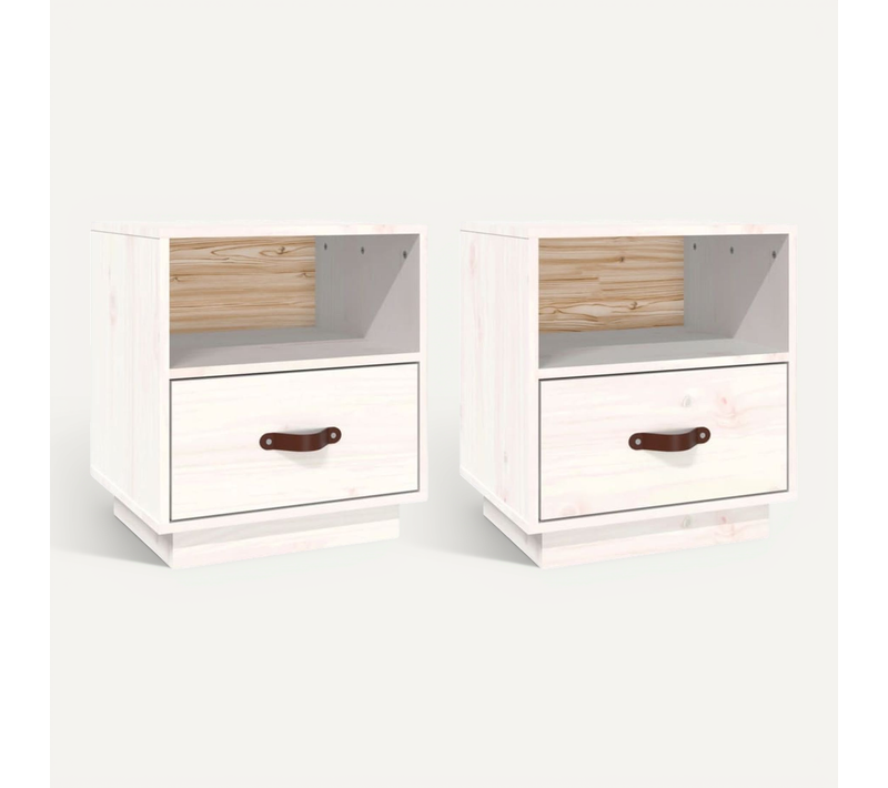 Tables De Chevet 2 Pièces Blanc 40x34x45 Cm Bois De Pin Massif