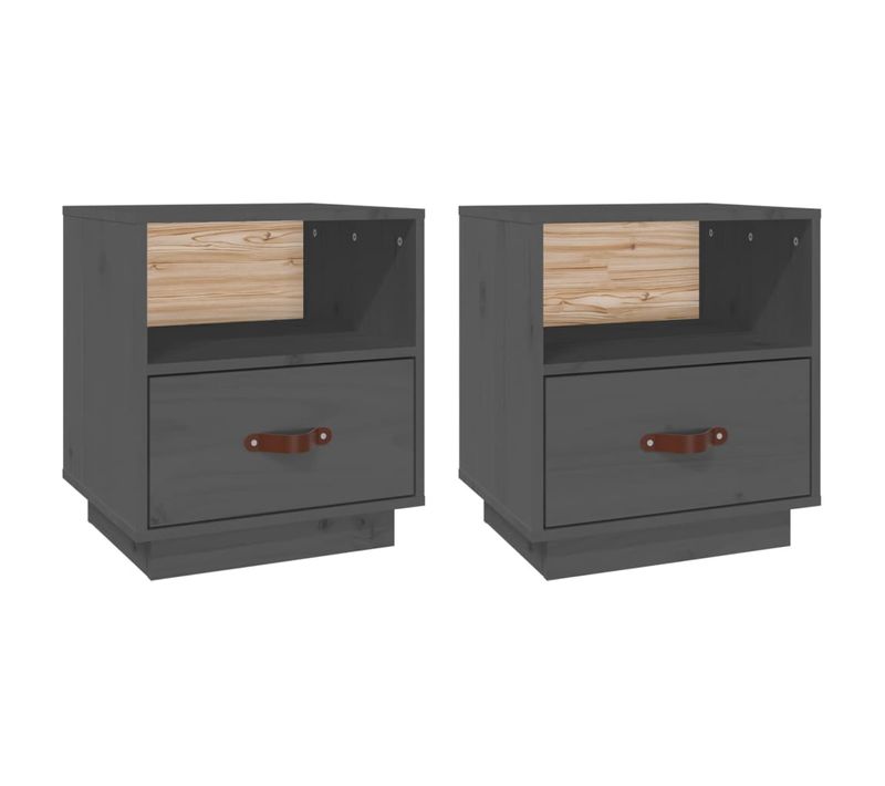 Tables De Chevet 2 Pièces Gris 40x34x45 Cm Bois De Pin Massif