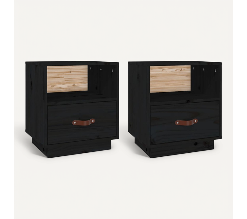Tables De Chevet 2 Pièces Noir 40x34x45 Cm Bois De Pin Massif