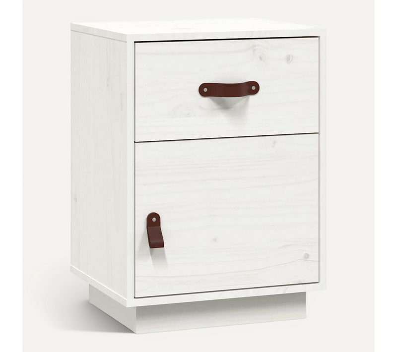 Table De Chevet Blanc 40x34x55 Cm Bois De Pin Solide