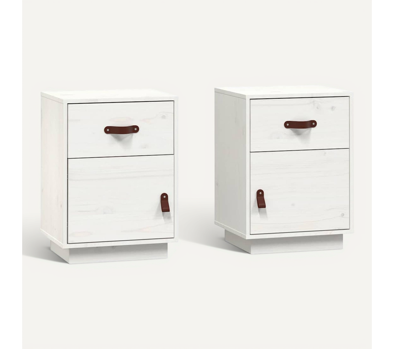 Tables De Chevet 2 Pièces Blanc 40x34x55 Cm Bois De Pin Massif