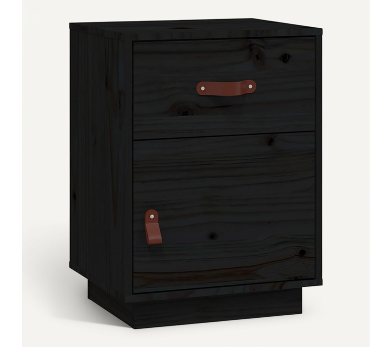 Table De Chevet Noir 40x34x55 Cm Bois De Pin Solide