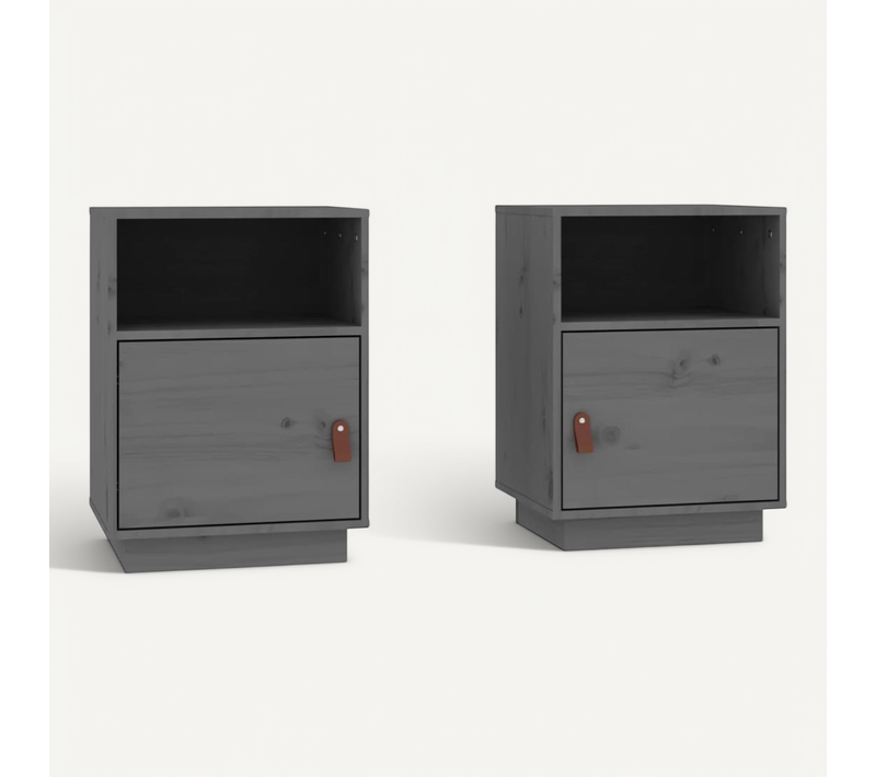 Tables De Chevet 2 Pièces Gris 40x34x55 Cm Bois De Pin Massif