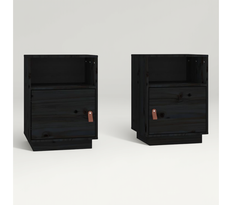 Tables De Chevet 2 Pièces Noir 40x34x55 Cm Bois De Pin Massif
