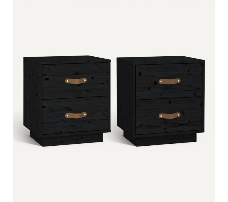 Tables De Chevet 2 Pièces Noir 40x34x45 Cm Bois De Pin Massif