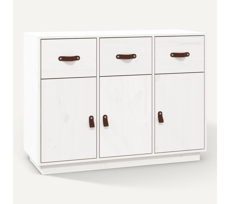 Buffet Blanc 100x40x75 Cm Bois Massif De Pin
