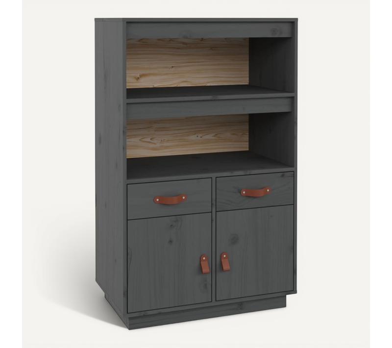 Buffet Haut Gris 67x40x108,5 Cm Bois Massif De Pin