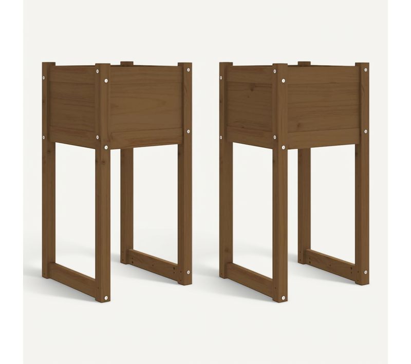 Jardinières 2 Pièces Marron Miel 40x40x81 Cm Bois Massif De Pin
