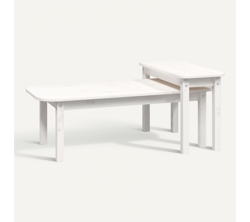 Ensemble De Tables Basses 2 Pièces Blanc Bois Massif De Pin