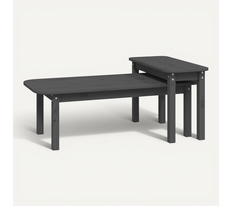 Ensemble De Tables Basses 2 Pièces Gris Bois Massif De Pin