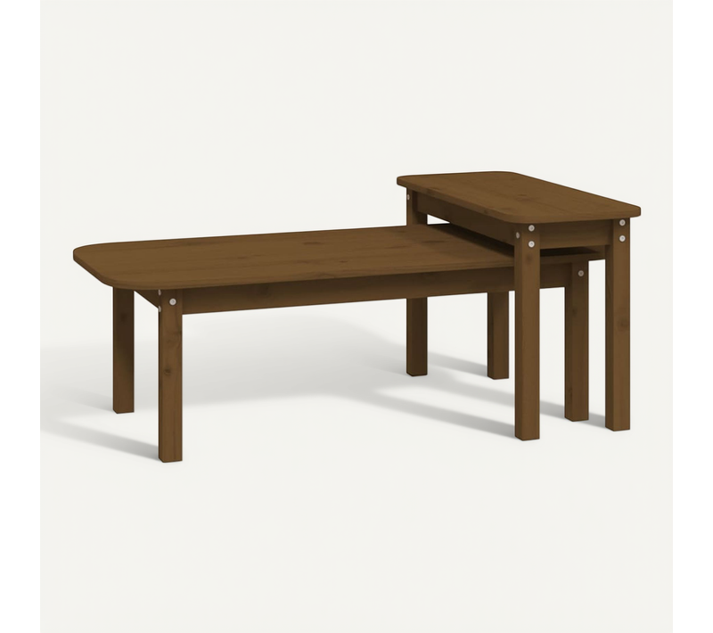 Ensemble De Tables Basses 2 Pièces Marron Miel Bois Massif De Pin