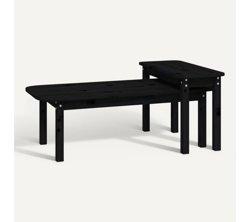 Ensemble De Tables Basses 2 Pièces Noir Bois Massif De Pin