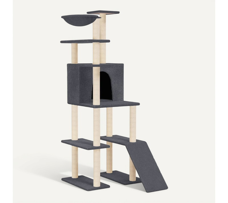 Arbre À Chat Avec Griffoirs En Sisal Gris Foncé 166 Cm