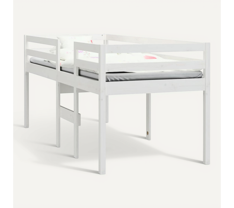 Lit Haut Sans Matelas Blanc 90x200 Cm Bois De Pin Massif