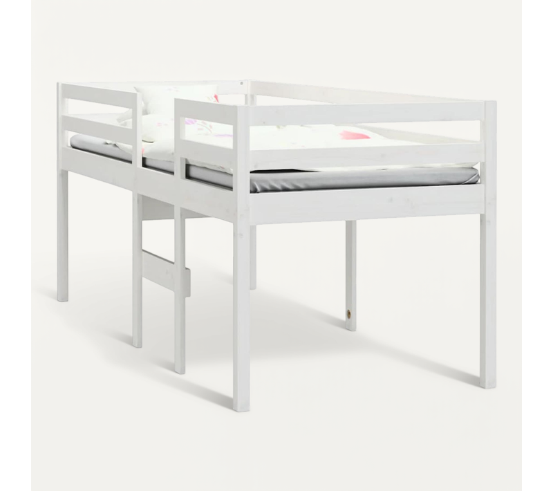 Lit Haut Blanc 90x190 Cm Bois De Pin Massif