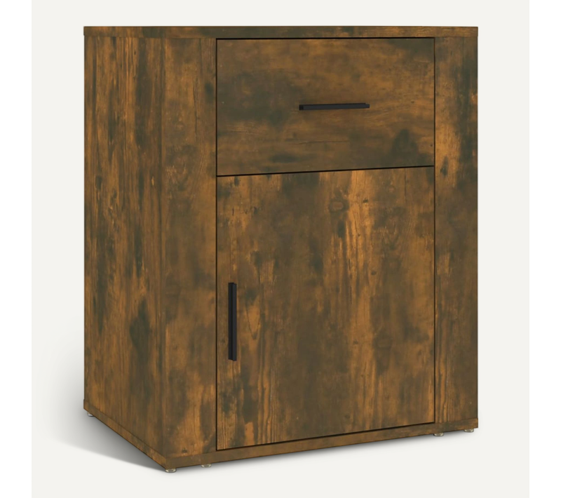 Table De Chevet Chêne Fumé 50x36x60 Cm Bois Contreplaqué