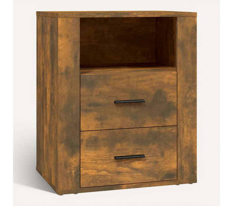 Table De Chevet Chêne Fumé 50x36x60 Cm Bois Contreplaqué