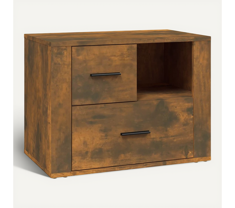 Table De Chevet Chêne Fumé 60x36x45 Cm Bois Contreplaqué