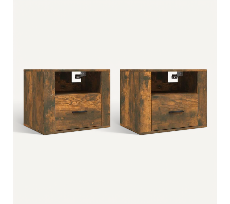 Tables De Chevet Murales 2 Pièces Chêne Fumé 50x36x40 Cm