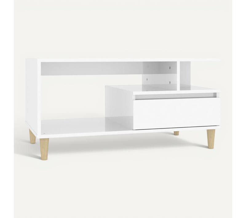 Table Basse Blanc Brillant 90x49x45 Cm Bois Contreplaqué