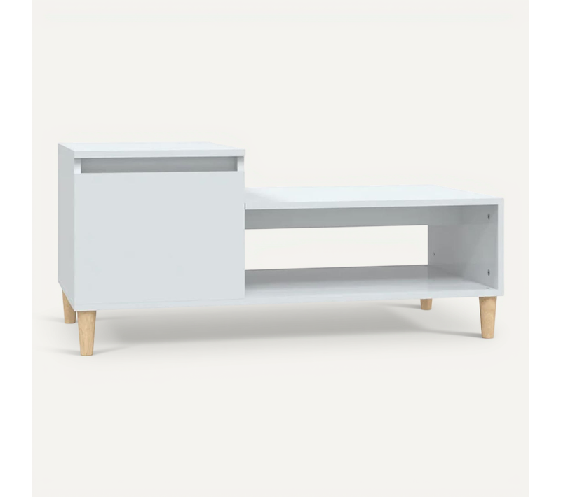 Table Basse Blanc Brillant 100x50x45 Cm Bois Contreplaqué