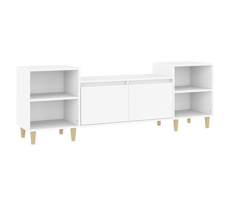 Meuble TV Blanc 160x35x55 Cm Bois Contreplaqué