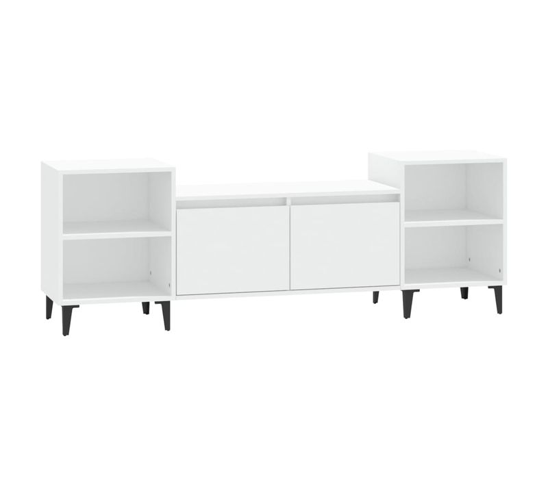 Meuble TV Blanc 160x35x55 Cm Bois Contreplaqué