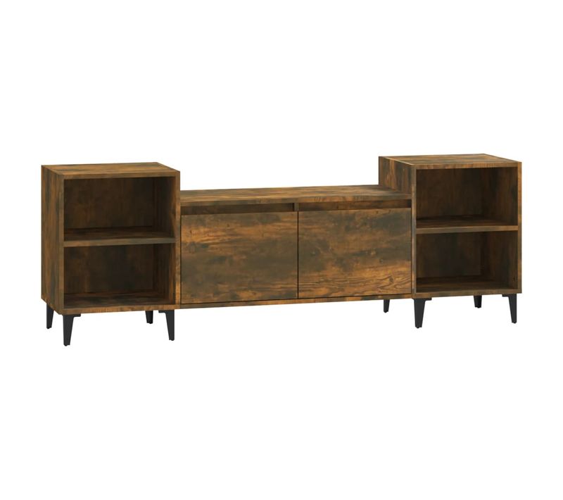 Meuble TV Chêne Fumé 160x35x55 Cm Bois Contreplaqué