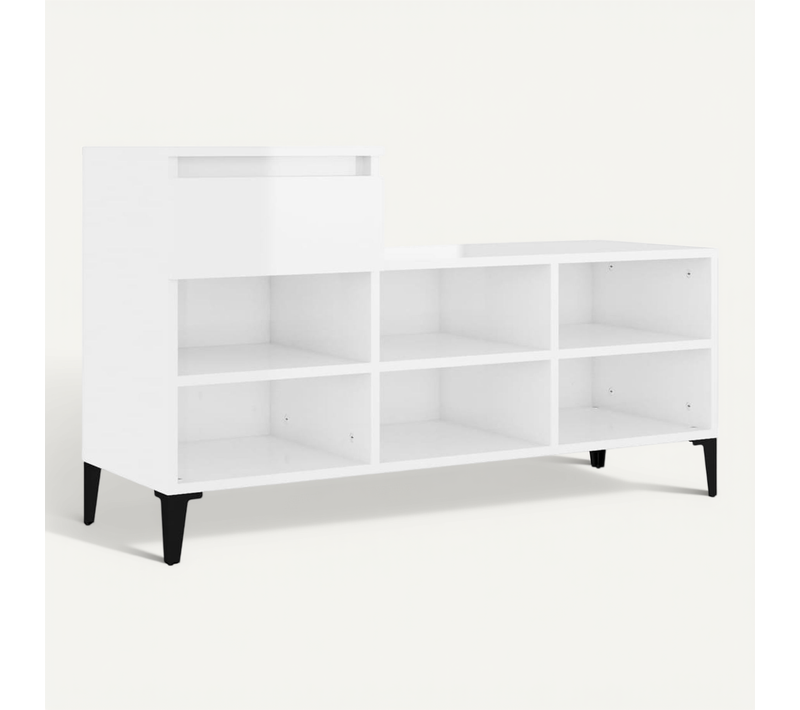 Armoire à Chaussure Blanc Brillant 102x36x60 Cm Bois Ingénierie