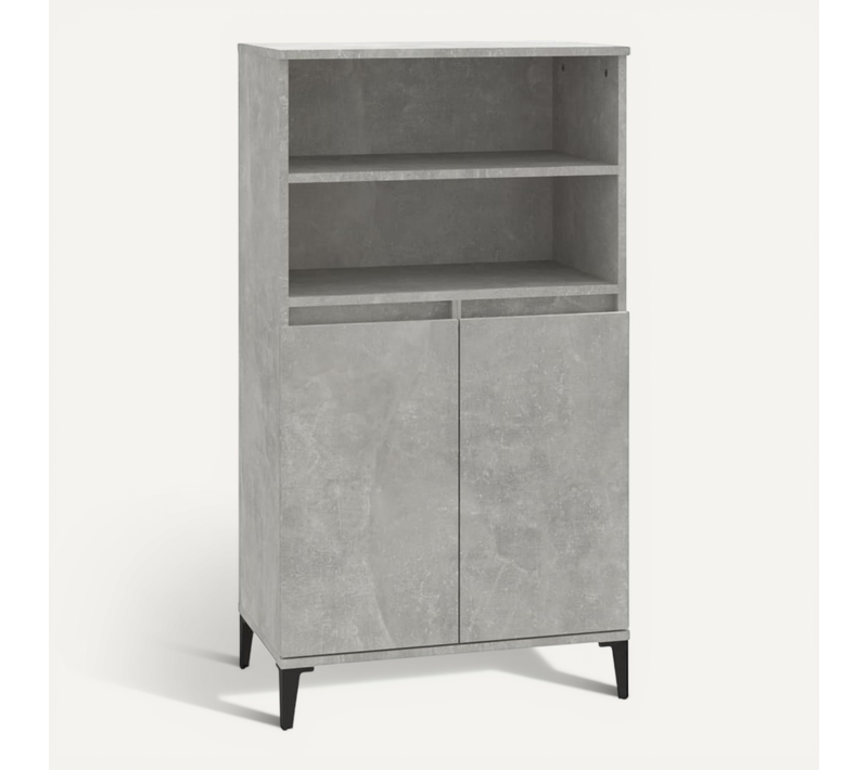 Buffet Haut Gris Béton 60x36x110 Cm Bois Contreplaqué