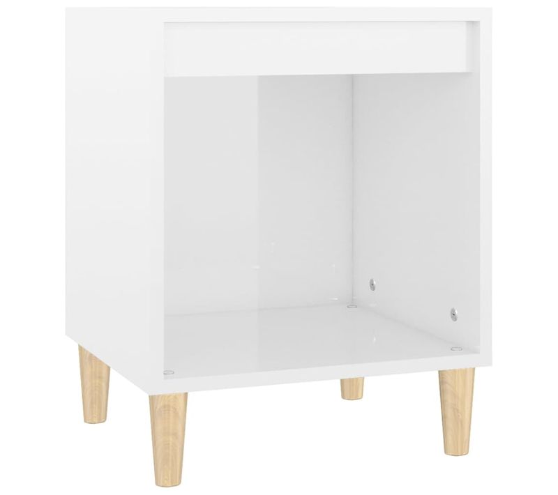 Table De Chevet Blanc Brillant 40x35x50 Cm Bois Contreplaqué