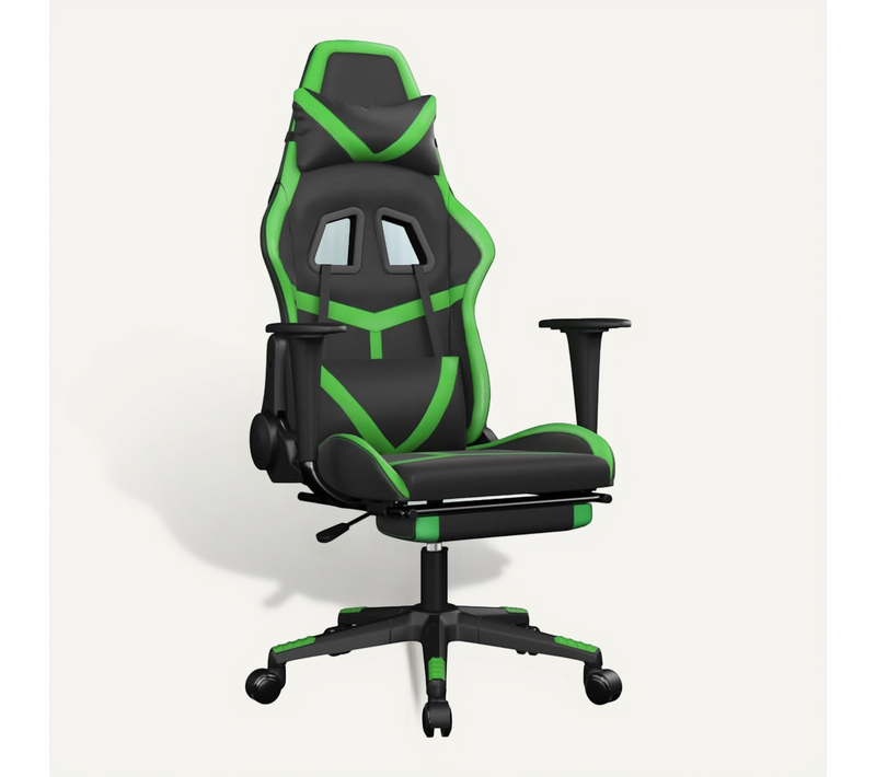 Chaise De Jeu Avec Repose-pied Noir Et Vert Simili