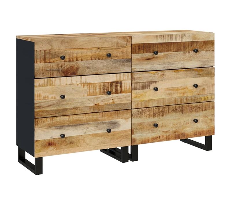 Buffets 2 Pièces 60x33x75 Cm Bois De Manguier Brut